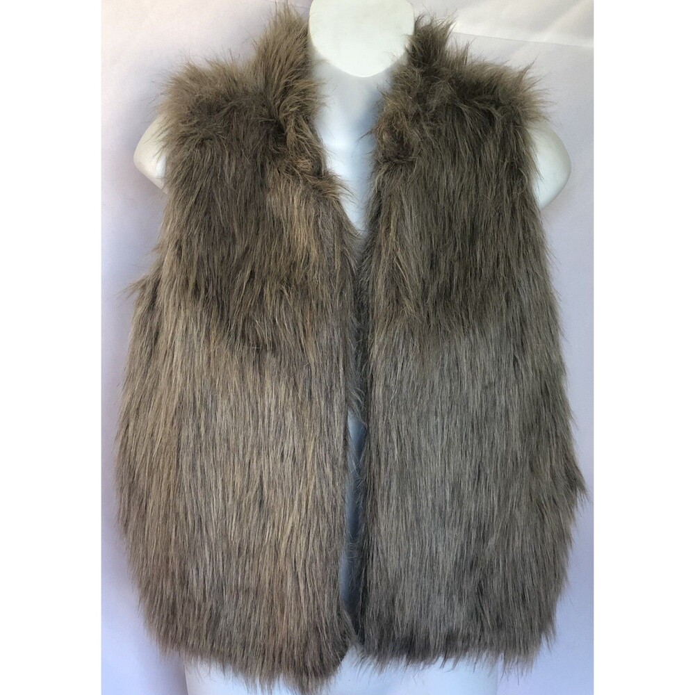 Express open cardigan Vest XS taupe brown Faux Fur Sheared Glam Punk Y2K 90s